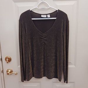 Chico's Tank Top Black Gold Metallic Glitter Stretch Party V Neck Size 2 Large